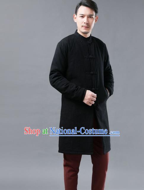 Chinese Traditional Costume Tang Suits Black Cotton Padded Coat National Mandarin Shirt for Men