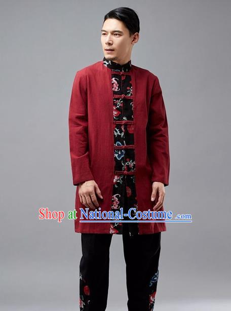 Chinese Traditional Costume Tang Suit Red Coat National Mandarin Jacket for Men