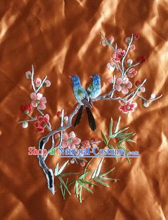 Asian Chinese Traditional Embroidered Plum Blossom Birds Silk Patches Handmade Embroidery Craft