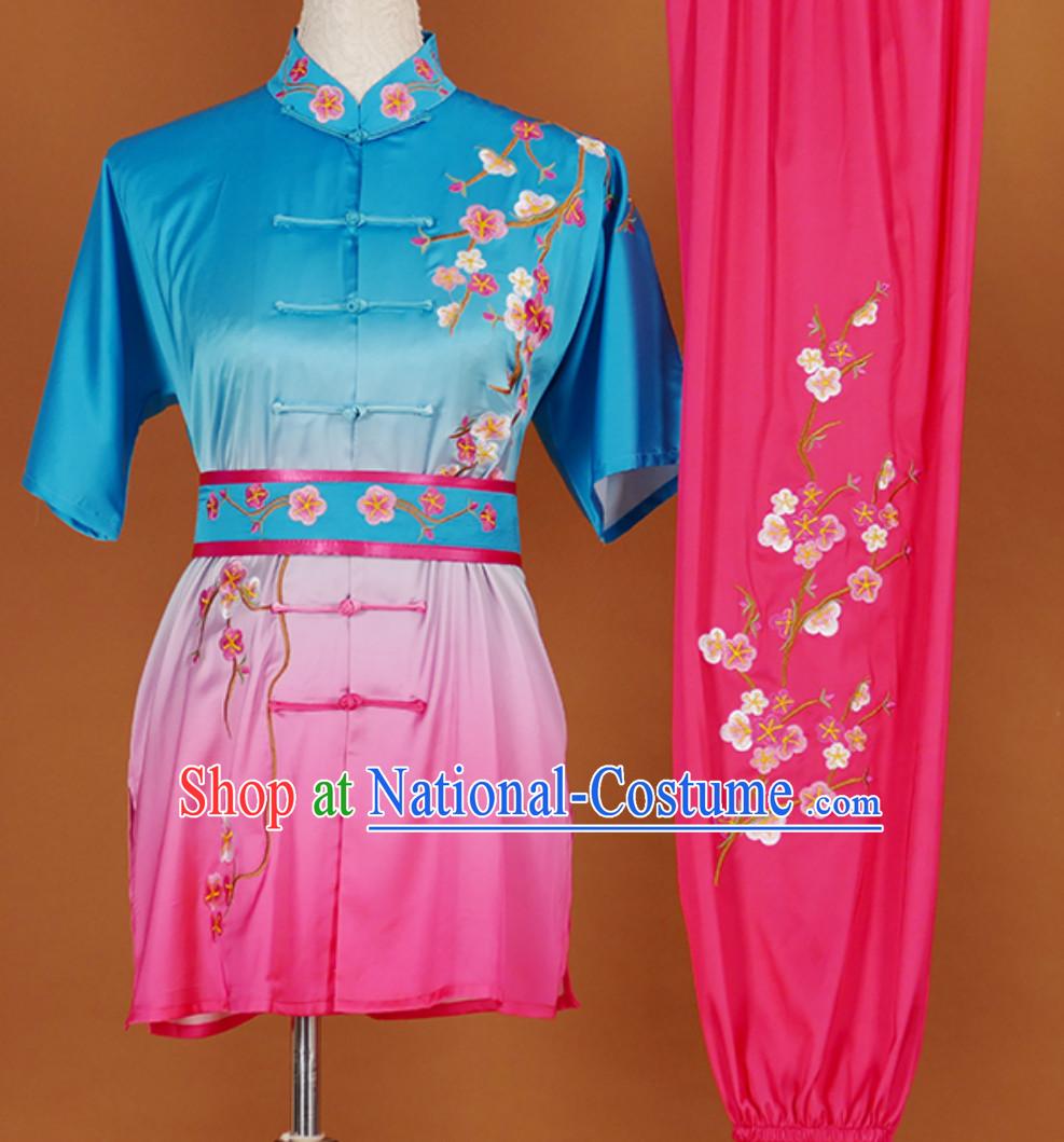 Top Embroidered Short Sleeves Martial Arts Clothing Kung Fu Dress Wushu Suits Stage Performance Championship Competition Full Set for Girls Women