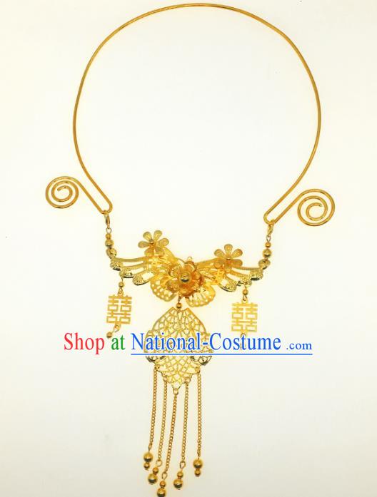 Chinese Traditional Hanfu Jewelry Accessories Ancient Tang Dynasty Princess Golden Butterfly Necklace for Women