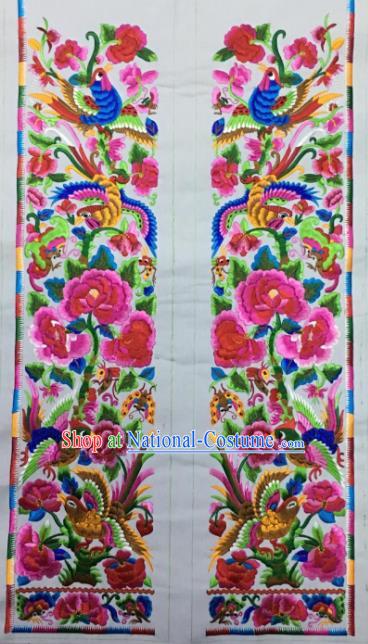 Chinese Traditional National Embroidered Phoenix Peony White Applique Dress Patch Embroidery Cloth Accessories