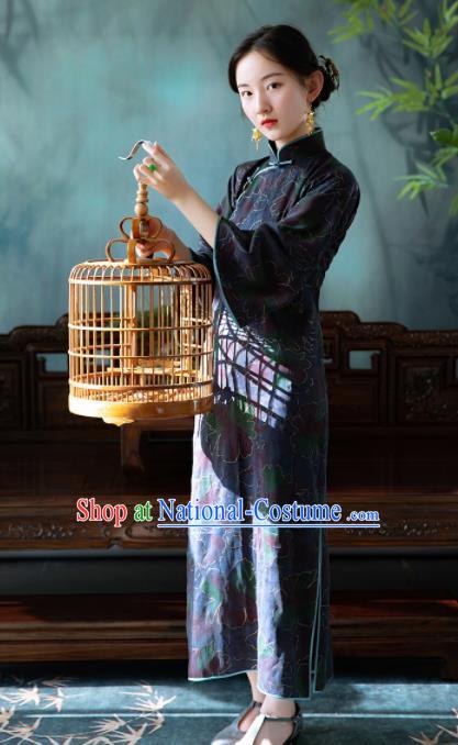 Traditional Chinese National Purple Silk Qipao Dress Tang Suit Cheongsam Costume for Women