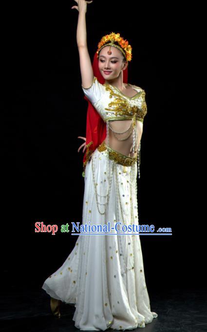 Professional Indian Dance Costume Oriental Dance Belly Dance Stage Show White Dress for Women