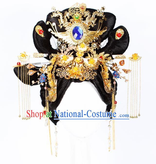 Chinese Traditional Tang Dynasty Court Queen Wigs and Hairpins Ancient Goddess Hair Accessories for Women
