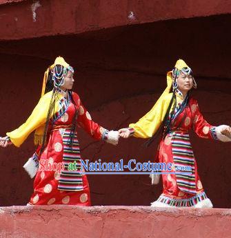 Chinese Impression of Lijiang Zang Nationality Ethnic Dance Red Dress Stage Performance Costume and Headpiece for Women