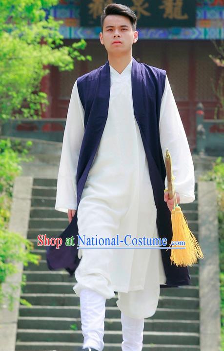 Traditional Chinese Wudang Taoist Priest Navy Outfits Martial Arts Kung Fu Tai Chi Costume for Men