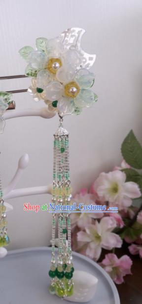 Traditional Chinese Classical White Flower Tassel Hairpins Ancient Hanfu Hair Accessories for Women