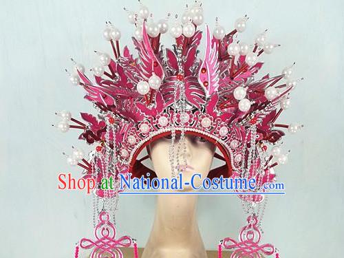 Chinese Traditional Beijing Opera Imperial Consort Hair Accessories Ancient Bride Pink Phoenix Coronet Headwear