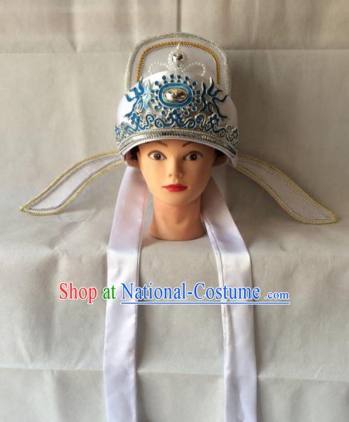 Asian Chinese Beijing Opera Niche Headwear Ancient Gifted Scholar White Hat for Men