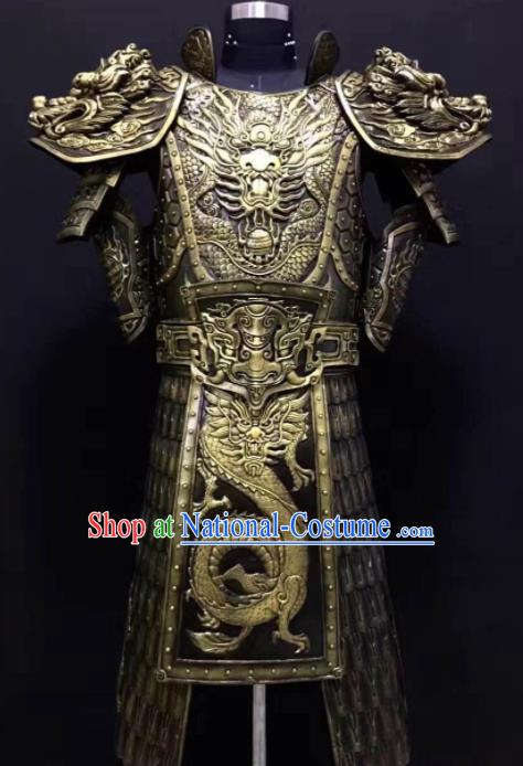 Chinese Han Dynasty Warrior Costume Ancient Drama General Golden Body Armor Complete Set
