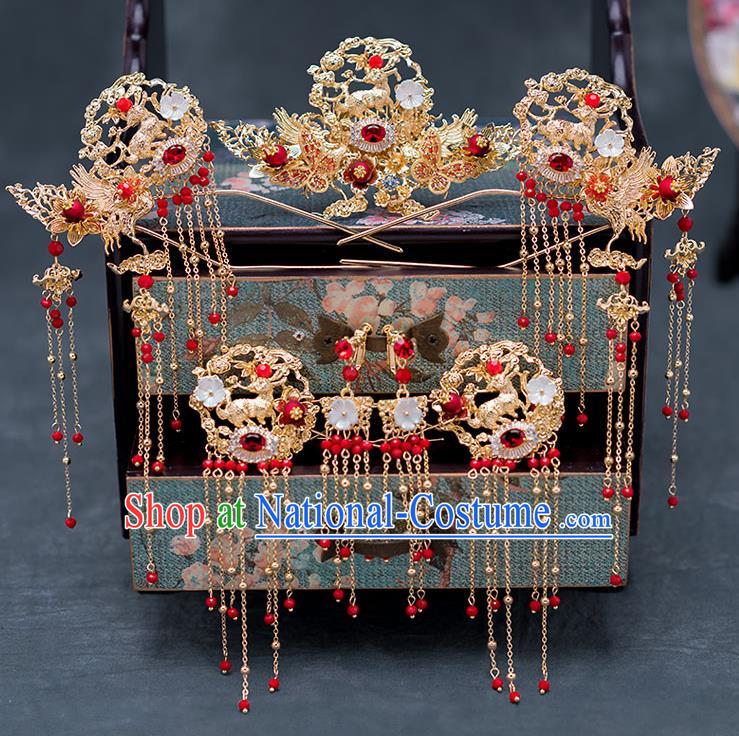 Chinese Ancient Wedding Hair Accessories Traditional Hanfu Tassel Hairpins Palace Phoenix Coronet for Women