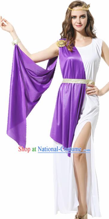 Traditional Greece Costume Ancient Greek Goddess Garment Garden of Eden Athena Purple Dress for Women
