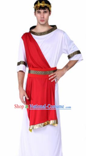 Traditional Greece Prince Costume Ancient Greek Warrior Red Clothing for Men