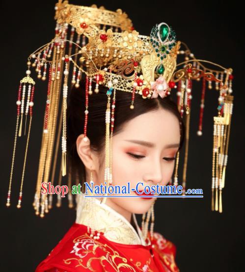 Top Grade Chinese Ancient Bride Tassel Phoenix Coronet Hairpins Traditional Hair Accessories Headdress for Women
