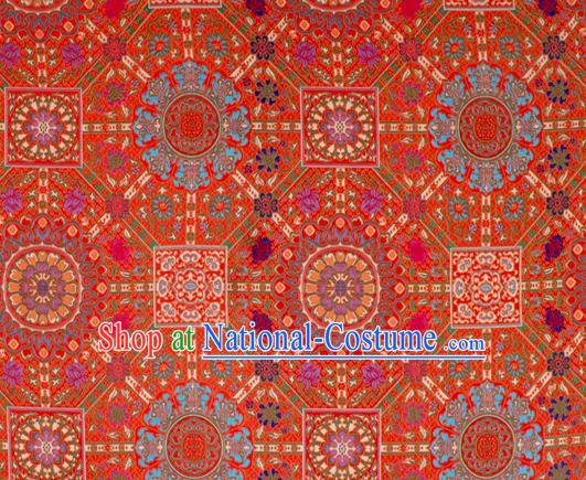 Asian Chinese Classical Buddhism Lotus Pattern Red Nanjing Brocade Traditional Tibetan Robe Satin Fabric Silk Material