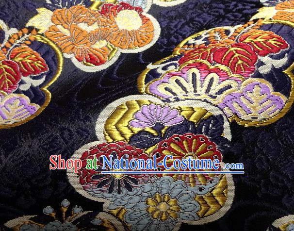 Asian Japanese Navy Tapestry Satin Traditional Kimono Classical Plum Blossom Pattern Brocade Fabric Baldachin Silk Material