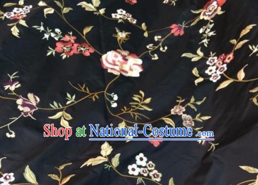 Asian Traditional Fabric Classical Embroidered Pattern Black Brocade Chinese Satin Silk Material