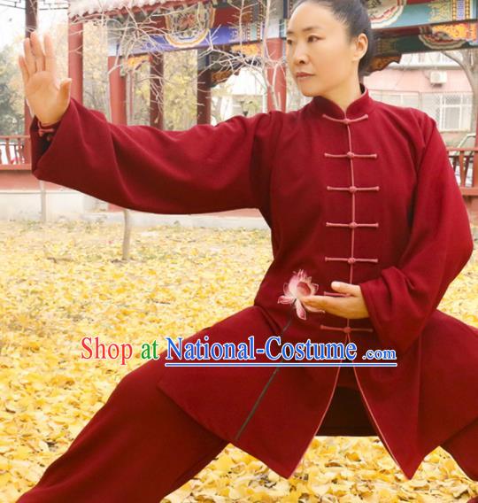 Chinese Traditional Kung Fu Competition Costume Martial Arts Tai Chi Embroidered Lotus Red Clothing for Women