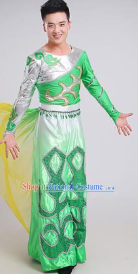 Chinese Traditional Classical Dance Green Costume Folk Dance Stage Performance Clothing for Men