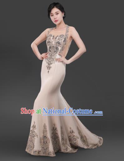 Top Grade Chorus Diamante White Dress Opening Dance Stage Performance Costume for Women