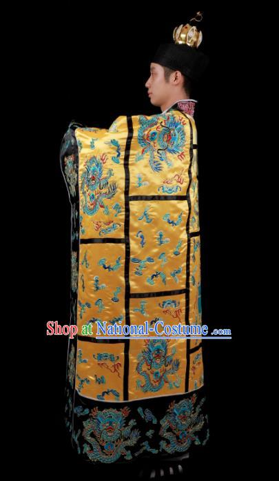 Chinese Traditional Taoism Costume National Taoist Priest Embroidered Dragons Golden Cassock for Men