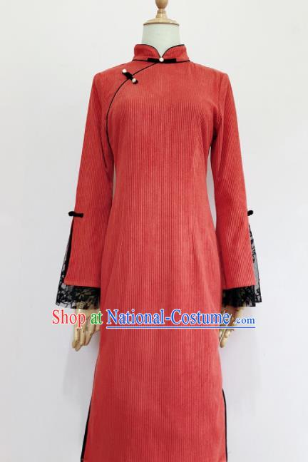 Asian Chinese Traditional Red Cheongsam Classical Tang Suit Qipao Dress for Women