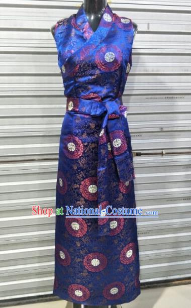 Traditional Chinese National Tibetan Ethnic Royalblue Dress Zang Nationality Folk Dance Costume for Women