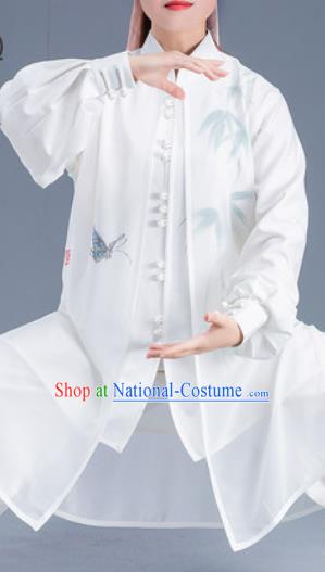 Asian Chinese Traditional Martial Arts Ink Painting Bamboo Butterfly Costume Tai Ji Kung Fu Training Uniform for Women