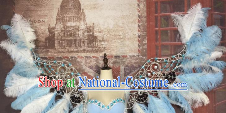 Top Grade Halloween Stage Performance Props Brazilian Carnival Blue Feather Wings for Women
