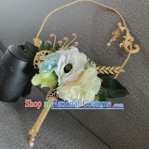 Chinese Traditional Wedding Palace Fans Ancient Bride White Peony Phoenix Round Fans for Women