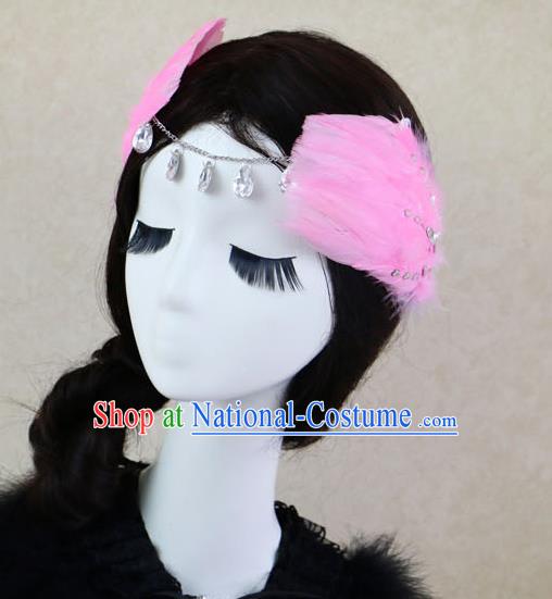 Top Grade Bride Pink Feather Angel Hair Claws Headwear Princess Hair Accessories for Women