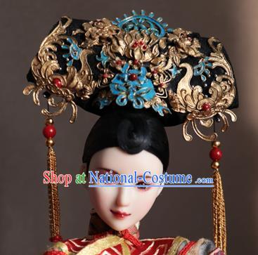 Chinese Ancient Palace Manchu Golden Phoenix Headwear Traditional Qing Dynasty Imperial Consort Hair Accessories for Women