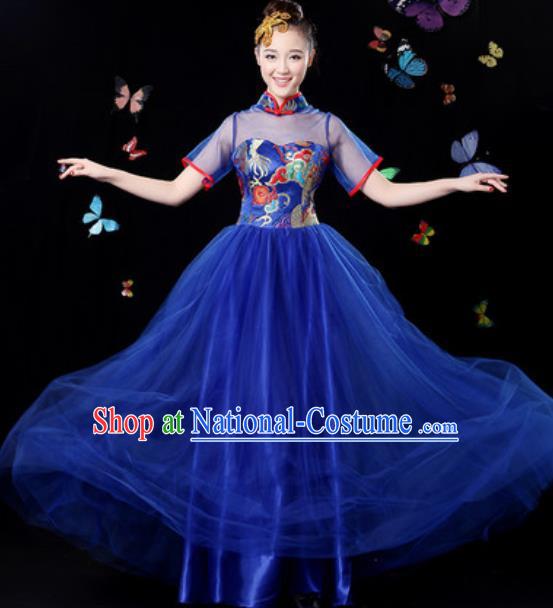 Chinese Traditional Classical Dance Royalblue Veil Dress Umbrella Dance Group Dance Stage Performance Costume for Women
