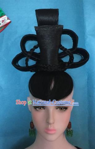 Traditional Chinese Tang Dynasty Peri Imperial Consort Wigs Ancient Empress Chignon Hair Accessories for Women