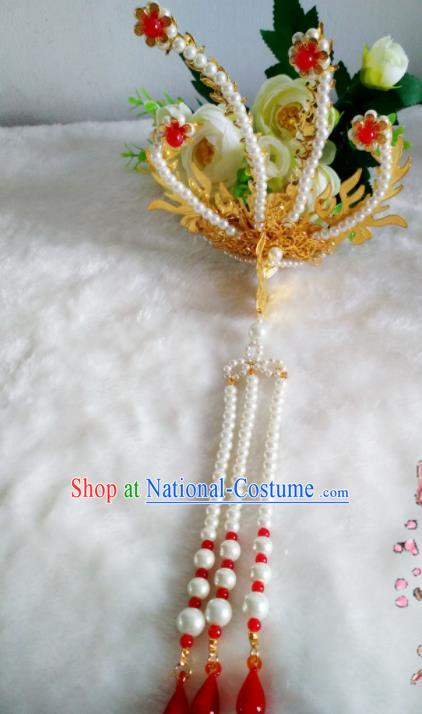Chinese Handmade Hanfu Palace Hairpins Pearls Phoenix Hair Clip Traditional Ancient Princess Hair Accessories for Women