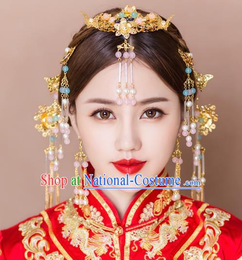 Handmade Chinese Wedding Blueing Butterfly Hair Combs Tassel Hairpins Ancient Traditional Hanfu Hair Accessories for Women