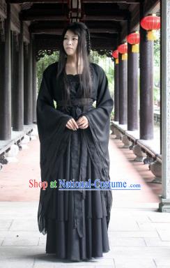 Chinese Traditional Cosplay Peri Costume Ancient Swordswoman Black Hanfu Dress for Women