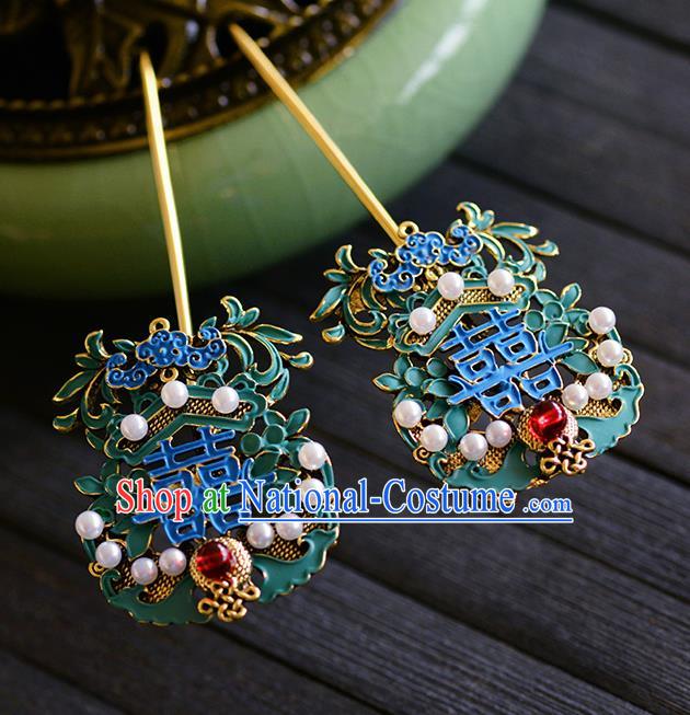 Traditional Chinese Ancient Bride Cloisonne Hairpins Handmade Wedding Hair Accessories for Women