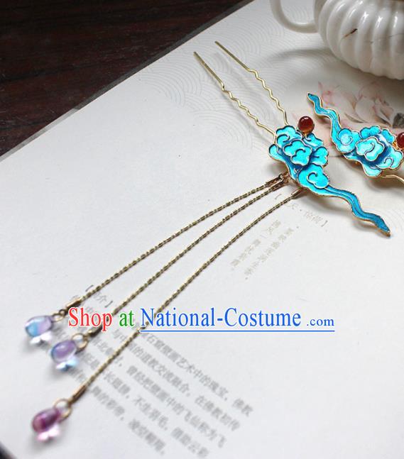 Traditional Chinese Ancient Hanfu Blueing Cloud Hair Clip Princess Hairpins Handmade Hair Accessories for Women