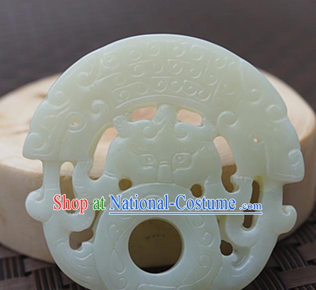 Chinese Handmade Jade Carving Double Dragons Pendant Jewelry Accessories Ancient Traditional Jade Craft Decoration