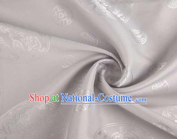 Chinese Classical Round Dragon Pattern Design Grey Brocade Traditional Hanfu Silk Fabric Tang Suit Fabric Material
