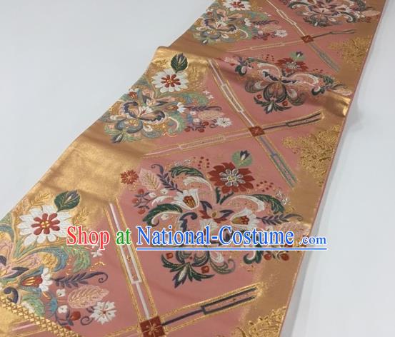 Japanese Kimono Classical Pattern Pink Brocade Belt Asian Japan Traditional National Yukata Waistband for Women