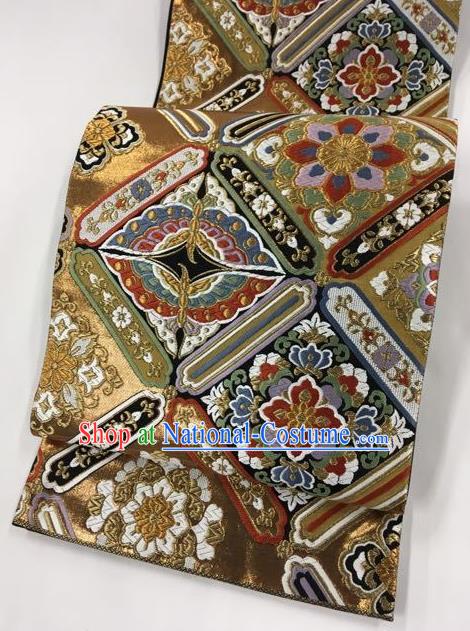Japanese Kimono Classical Butterfly Pattern Bronze Brocade Belt Asian Japan Traditional National Yukata Waistband for Women