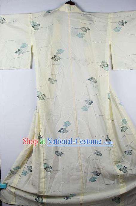 Japanese Traditional Ceremony Costume Printing Butterfly Beige Furisode Kimono Asian Japan National Yukata Dress for Women