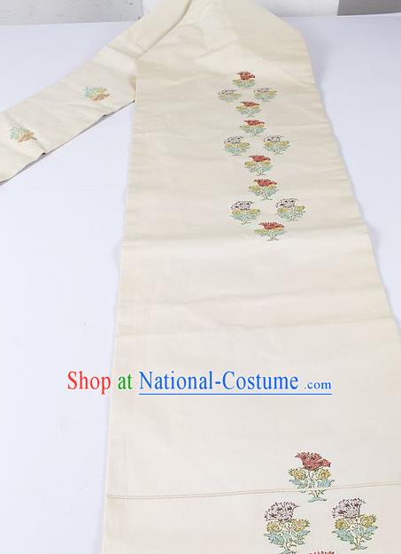 Japanese Ceremony Kimono Classical Dandelion Pattern Design White Brocade Belt Asian Japan Traditional Yukata Waistband for Women