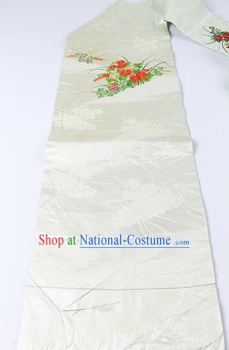 Japanese Ceremony Kimono Classical Daisy Pattern White Belt Asian Japan Traditional Yukata Waistband for Women