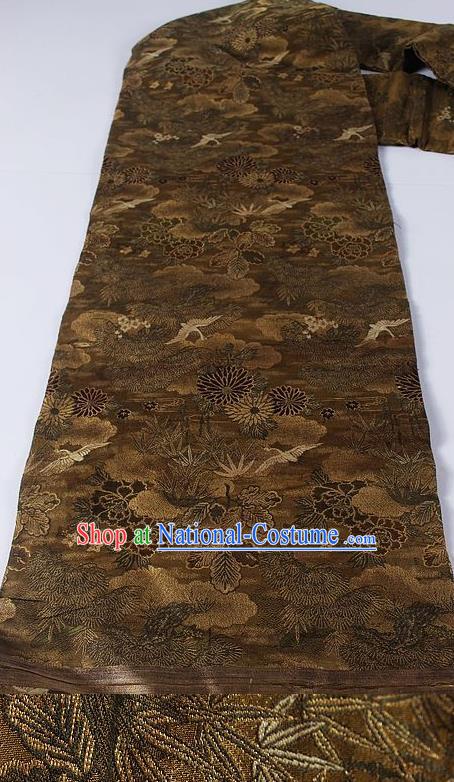 Asian Japanese Accessories Yukata Classical Chrysanthemum Peony Pattern Brown Brocade Belt Japan Traditional Kimono Waistband for Women