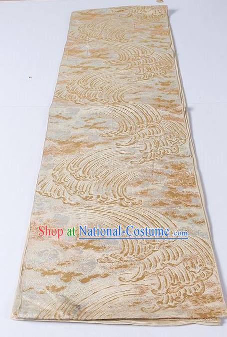 Asian Japanese Yukata Accessories Classical Wave Pattern Brocade Belt Japan Traditional Kimono Waistband for Women