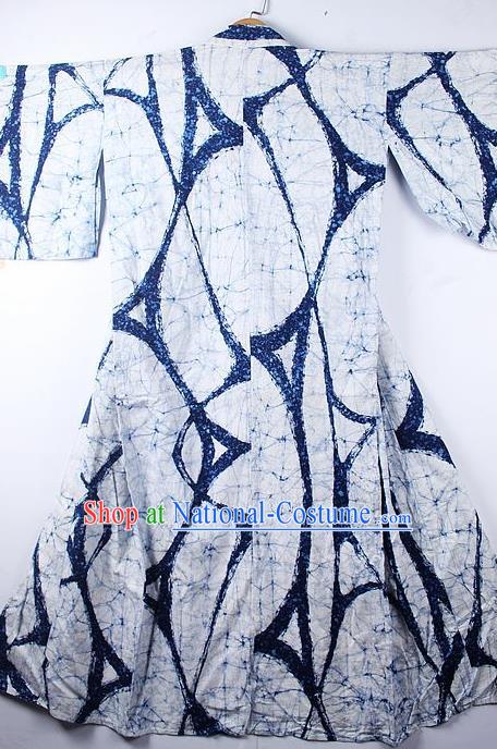 Asian Japanese Printing Blue Furisode Kimono Ceremony Costume Traditional Japan Yukata Dress for Women